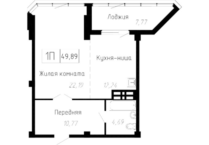 1-комнатная, 49.89 м² в Чайка