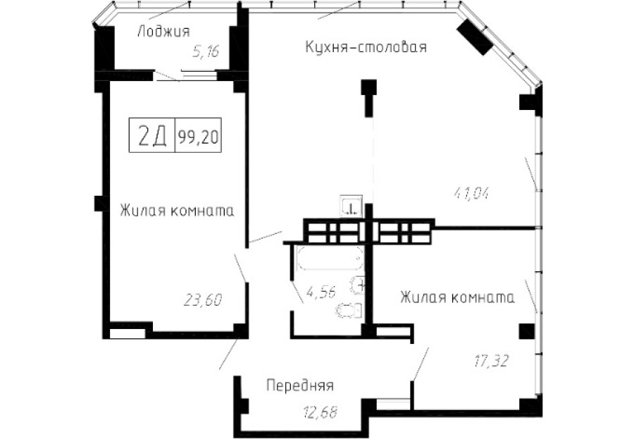 2-комнатная, 99.21 м² в Чайка
